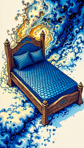 Cosmic Dreams: A Whimsical Bed for Your , bed, cosmic, surreal, artistic, blue HD phone wallpaper