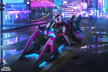Fantasy girl, blue, g zen, pink, fantasy, art, gzen, motorcycle, girl HD wallpaper