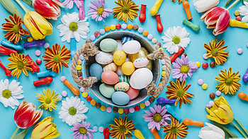 2022, easter festival, colorful eggs, spring HD wallpaper