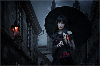 Fantasy, umbrella, lady, dark HD wallpaper