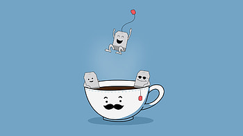 :), blue, funny, cup, tea, white HD wallpaper
