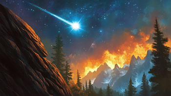 Shooting Star Over Fiery Mountains -, shooting star, fire, mountain HD wallpaper