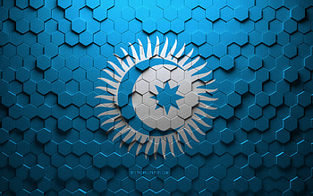 Flag of Turkic Council, honeycomb art, Turkic Council hexagons flag, Turkic Council 3d hexagons art, Turkic Council flag HD wallpaper