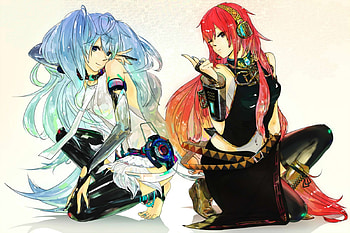 Miku Append & Megurine Luka, awesome, uniform, artistic, nice, digital, cg, hatsune, aqua eyes, sexy, outfit, white, hatsune miku, art, twintail, hot, girl, headset, singer, aqua, pink hair, anime girl, anime, pretty, megurine, virtual, blue, luka, black, song, heads, append, leggings, cute, vocaloid, gold, beauty, miku, music, painting, vocaloids, thighhighs, megurine luka, program, beautiful, diva, pink, aqua hair, red, cool, idol, miku append, micro HD wallpaper