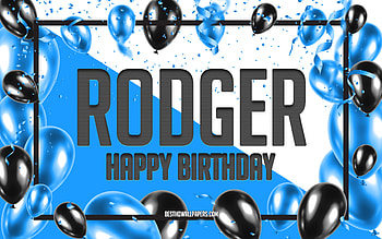 Happy Birtay Rodger, Birtay Balloons Background, Rodger, with names, Rodger Happy Birtay, Blue Balloons Birtay Background, Rodger Birtay HD wallpaper