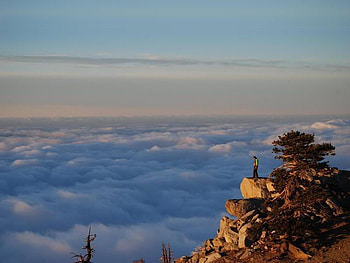 Above the Clouds, clouds, sky, person, mountain HD wallpaper