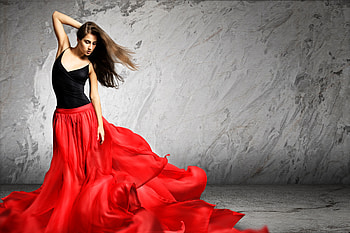 Brunette in a Red Skirt, top, model, dress, brunette HD wallpaper