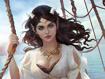 Golden eyes, fantasy asy, white, horns, girl, caterina kalymniou, demon HD wallpaper
