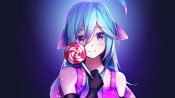 Lollipop and anime girl, cute, original HD wallpaper