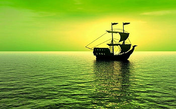 Sailing ship at sea, sea, ship, sky, green HD wallpaper