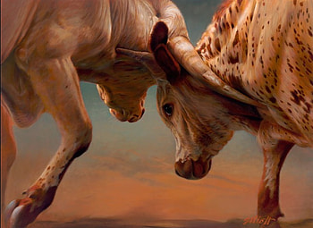:-), animal, cow, horns, painting, art, teresa elliott, pictura, couple HD wallpaper