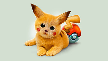 Preview art, kitty, pokemon, red eyes, pikachu HD wallpaper