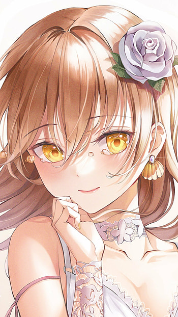Golden Gaze — Brown-Haired Anime Girl, yellow eyes, brown hair, Anime, girl, anime girl HD phone wallpaper