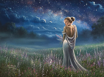 The beauty of night, night, abraham hunter, painting, art, pictura, girl HD wallpaper