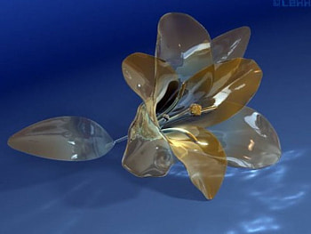 Glass flower, golden, on blue, glass, flower HD wallpaper