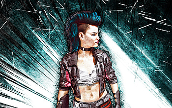 Young Rogue, grunge art, Cyberpunk 2077, RPG, fan art, Cyberpunk 2077 characters, turquoise abstract rays, Young Rogue Cyberpunk HD wallpaper