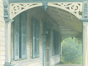 Porch, screen door, windows, bushes, shutters HD wallpaper