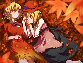 Anime, Girls, Foliage, Tenderness, Touch HD wallpaper