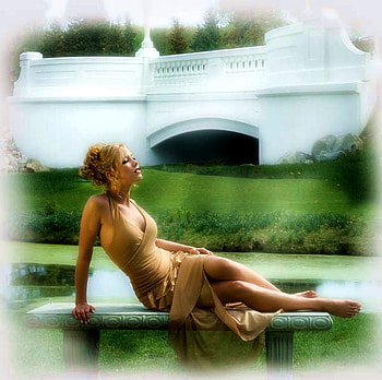 DREAMING A DREAM.., dreamer, white, tress, beautiful, grass, woman, day, dreaming, bridge, nature, castle HD wallpaper