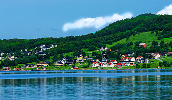 Nature, Houses, Mountains, Norway, Bay HD wallpaper