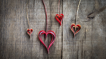 Hearts, Love, Paper, Figures, Figurines, Wood Background, Wooden Background HD wallpaper