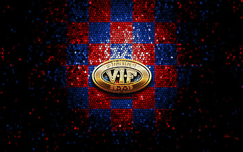 HC Valerenga, glitter logo, Fjordkraft-ligaen, red blue checkered background, hockey, Eliteserien, norwegian hockey team, Valerenga logo, mosaic art, Valerenga, VIF, Norway, Valerenga Ishockey, VIF logo HD wallpaper