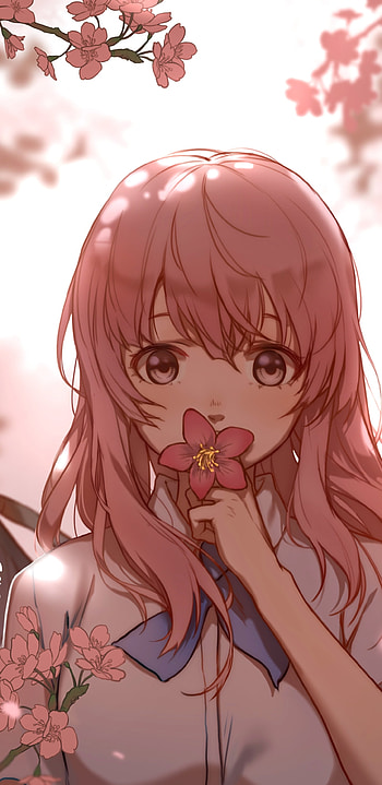 Pink-Haired Shouko Nishimiya — Cherry Blossom (A Silent Voice), cherry blossom, Shouko Nishimiya, pink hair, Anime, A Silent Voice HD phone wallpaper