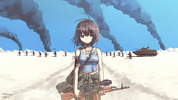 Anime Girl With Gun On War In Afghanistan , anime-girl, anime, artist, artwork, digital-art, gun HD wallpaper