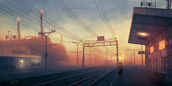 Art, Platform, Girl, Railway, Station HD wallpaper