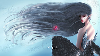 Angel, wings, iart, wind, blue, art, ia, girl, fantasy HD wallpaper