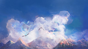 Birds, Art, Mountains, Clouds HD wallpaper
