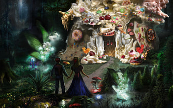 Hansel and Gretel, hansel, sweets, tale, fantasy, green, gretel, food, gingerbread house HD wallpaper