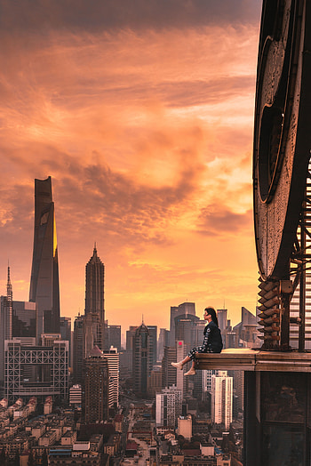 Cities, Privacy, Seclusion, Skyscrapers, Girl, Megapolis, Megalopolis, Roof HD phone wallpaper