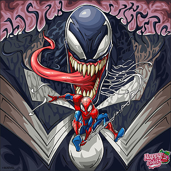 Venom and Spiderman, jaw, art HD phone wallpaper