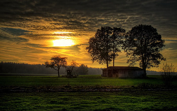 Nature, Sunset, Sky, Building, Field, Construction, Evening, Stable HD wallpaper