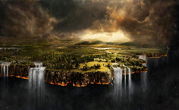 Fantasy, Clouds, Waterfall, Break, Precipice, Earth, Land, Weightlessness HD wallpaper