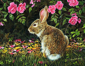 Easter Rabbit, artwork, painting, blossoms, colors, flowers, spring HD wallpaper