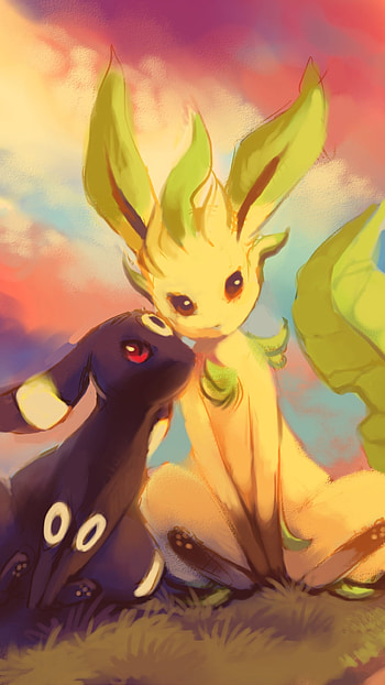 Leafeon & Umbreon — Eeveelution Sunset , Eeveelutions, Anime, Pokemon HD phone wallpaper