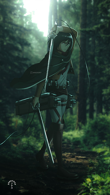 Mikasa Ackerman, people_in_nature, tripod, SNK, ANASXART, AOT, Attack_On_Titan, Eren, Shingeki_No_Kyojin, Mikasa_Ackerman HD phone wallpaper