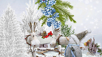 Crafty Christmas, bird, feliz navidad, firefox persona, berries, tree, xmas, snowman, reindeer, limbs, firl, christmas, acorns HD wallpaper