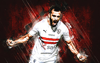 Marwan Hamdi, Zamalek SC, Egyptian footballer, portrait, red stone background, football, Egypt HD wallpaper