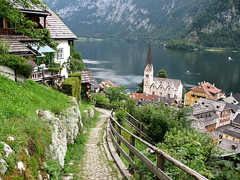 Austria, Nature, Houses, Mountains, Lake, Buildings HD wallpaper