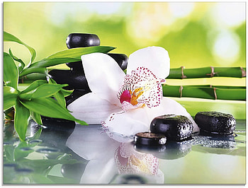 Orchids, Bamboo, Reflection, Stones, Table HD wallpaper