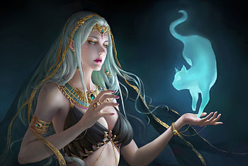 Charmer, Cat, women, fantasy HD wallpaper