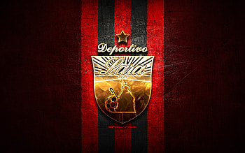 Lara FC, golden logo, La Liga FutVe, red metal background, football, Venezuelan football club, Lara FC logo, soccer, Venezuelan Primera Division, FC Lara HD wallpaper