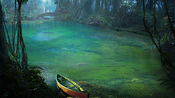 Greenery, Rainforest, Jungle, Fantasy, Forest, Boat HD wallpaper