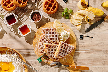 Waffle dessert with bananas, Irresistible combination, Sweet indulgence, Tempting treat HD wallpaper