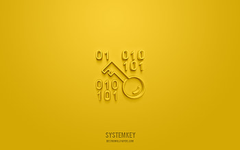 System Key 3d icon, yellow background, 3d symbols, System Key, technology icons, 3d icons, System Key sign, technology 3d icons HD wallpaper