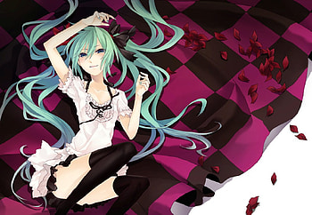 Vocaloid, hatsune miku, aqua hair, aqua eyes, head band, blush, long hair, dress HD wallpaper