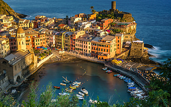 Vernazza, evening, sunset, Cinque Terre, Liguria, Vernazza panorama, Vernazza cityscape, resorts of Italy, Ligurian Sea, Italy HD wallpaper